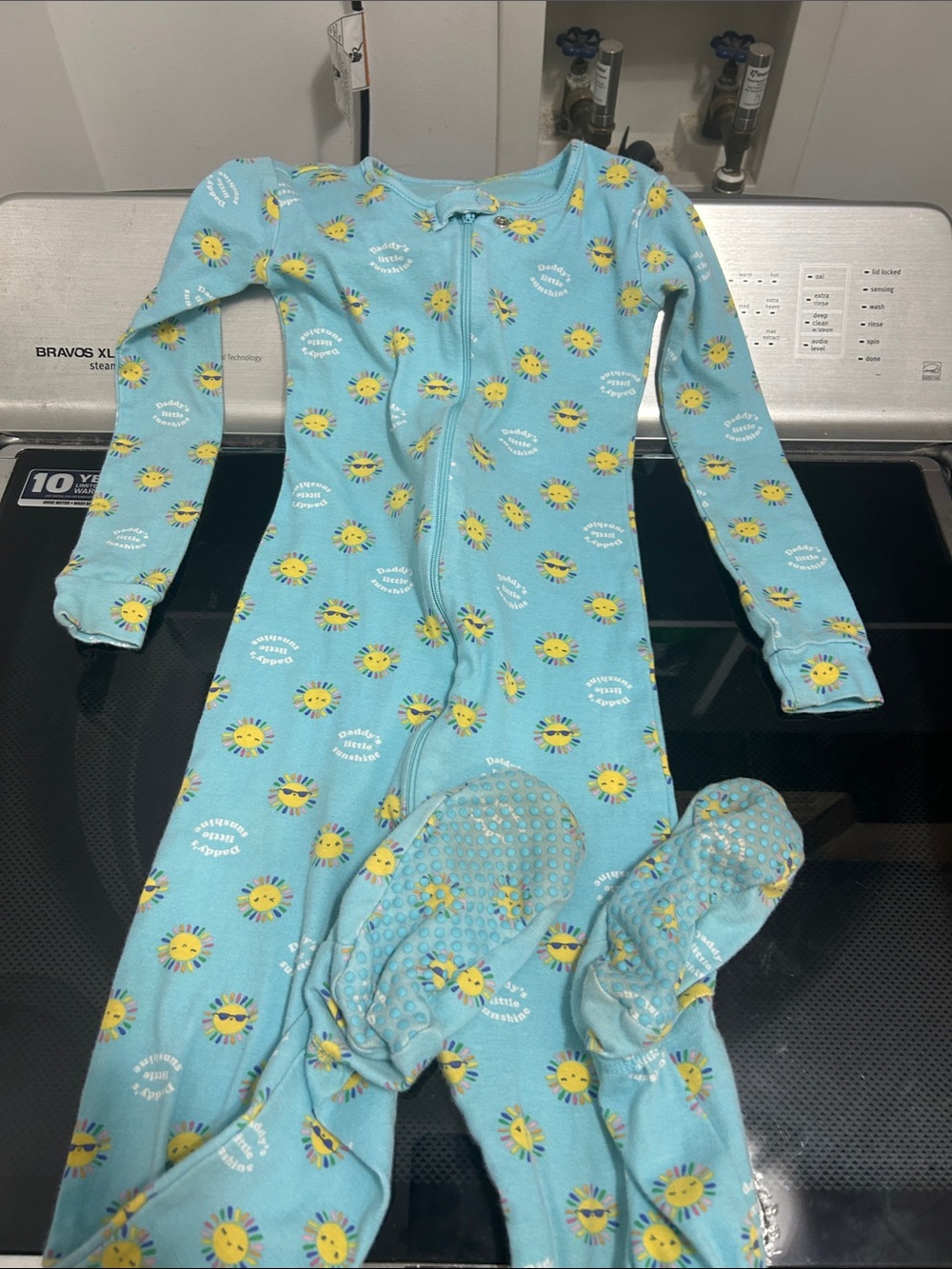 Girls 5T zipper one piece grip footie pajamas cotton daddy’s sunshine sun